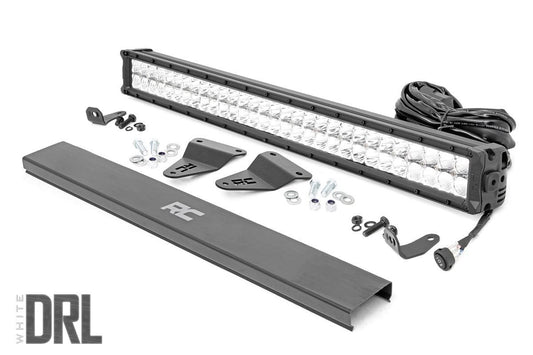 Rough Country LED Light Kit | Bumper Mount | 30" Chrome Dual Row | White DRL | Toyota 4Runner (14-20)