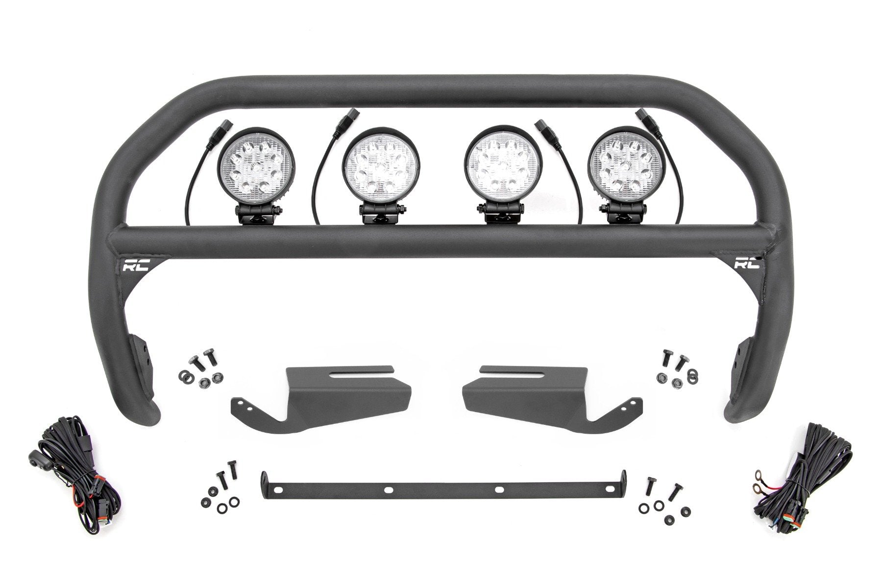 Rough Country Nudge Bar | 4 Inch Round Led (x4) | OE Modular Steel | Ford Bronco 4WD (21-24)