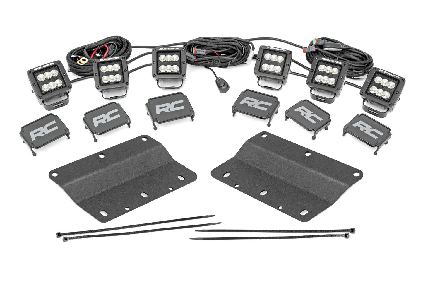 Rough Country LED Light Kit | Fog Mount | Triple 2" Black Pair | Flood | Ford Bronco (21-24)