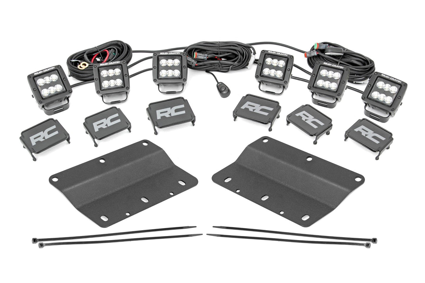 Rough Country LED Light Kit | Fog Mount | Triple 2" Black Pair | Spot | Ford Bronco (21-24)