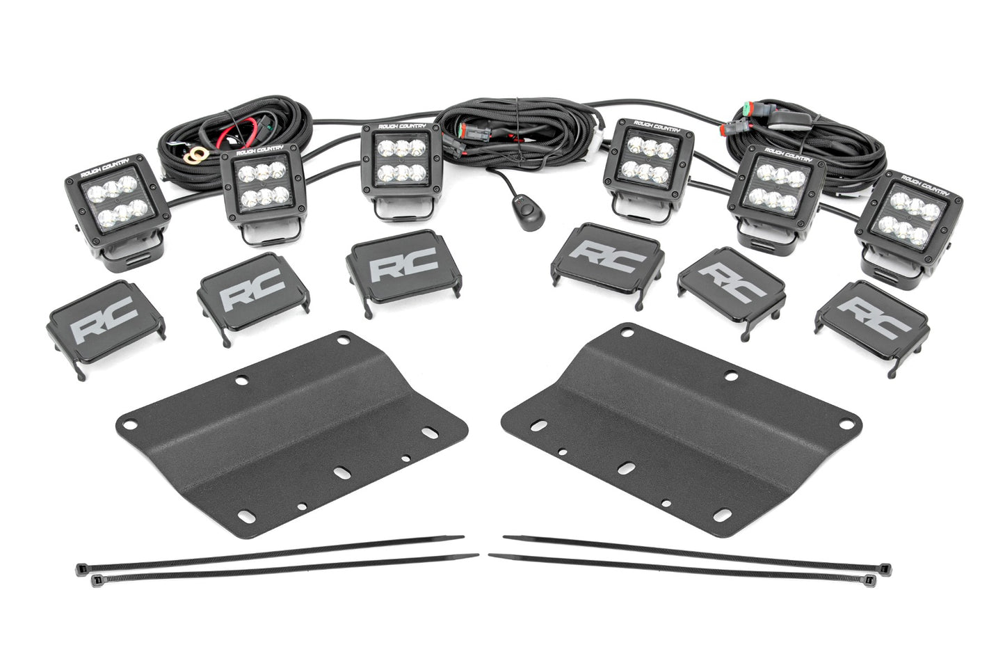 Rough Country LED Light Kit | Fog Mount | Triple 2" Black Pair | Spot/Flood | Ford Bronco (21-24)