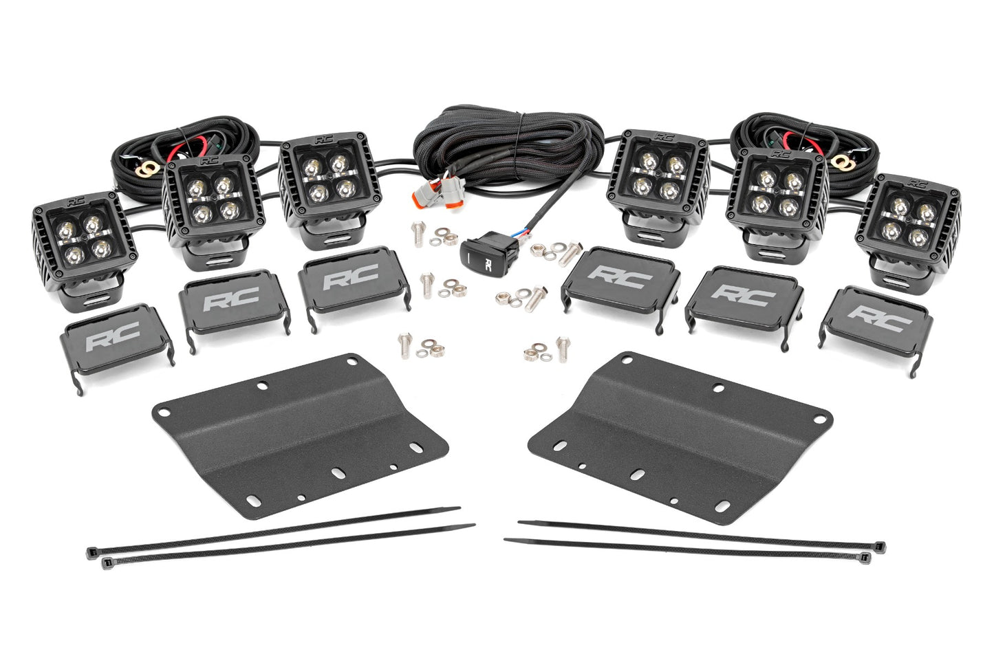 Rough Country LED Light Kit | Fog Mount | Triple 2" Black Pair | White DRL | Ford Bronco (21-24)