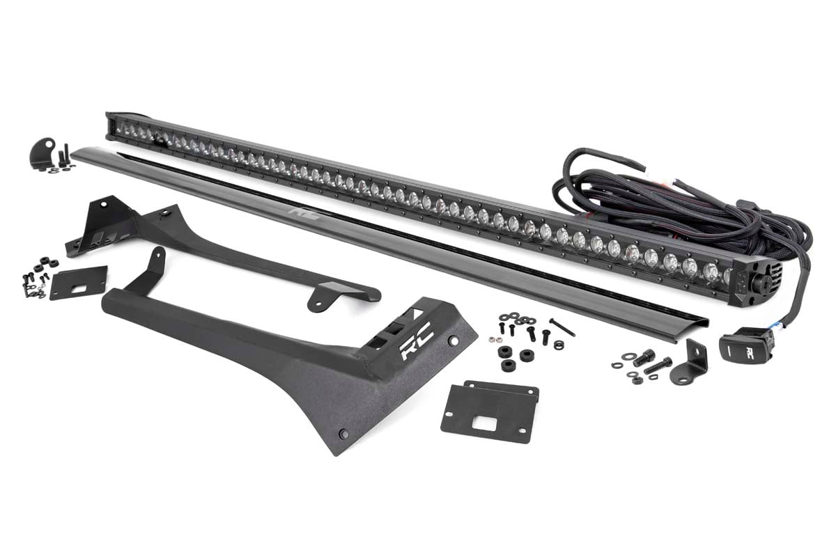 Rough Country Jeep 50-inch Straight LED Light Bar Upper Windshield Kit | White DRL (20-24 Gladiator JT, 18-24 Wrangler JL)