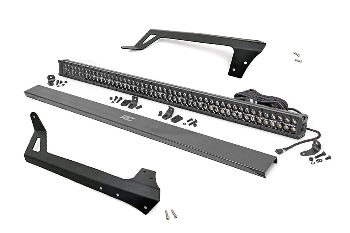 Rough Country LED Light Kit | Windshield Mnt | 50" Black Dual Row | White DRL | Jeep Wrangler JK (07-18)