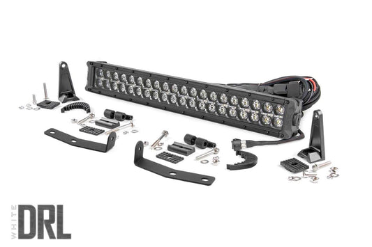Rough Country LED Light Kit | Bumper Mount | 20" Black Dual Row | White DRL | Nissan Titan XD (16-24)