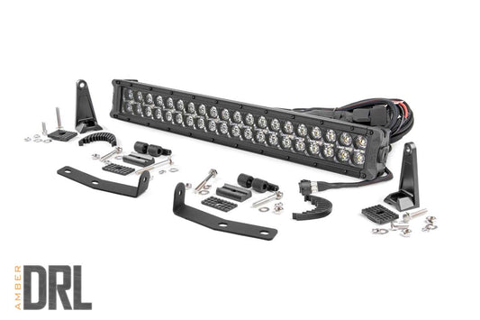 Rough Country LED Light Kit | Bumper Mount | 20" Black Dual Row | Amber DRL | Nissan Titan XD (16-24)