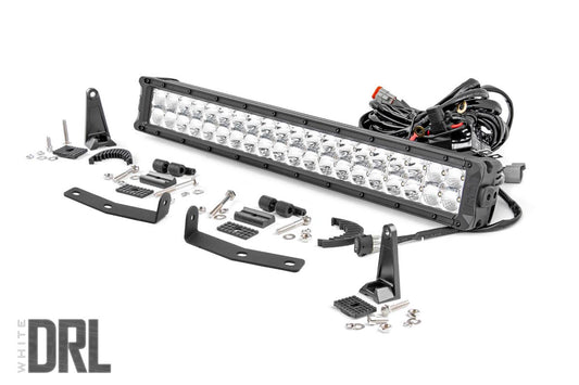 Rough Country LED Light Kit | Bumper Mount | 20" Chrome Dual Row | White DRL | Nissan Titan XD (16-24)
