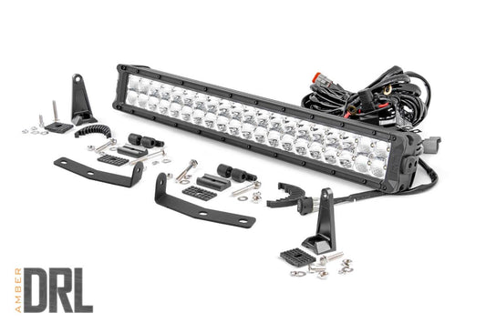 Rough Country LED Light Kit | Bumper Mount | 20" Chrome Dual Row | Amber DRL | Nissan Titan XD (16-24)
