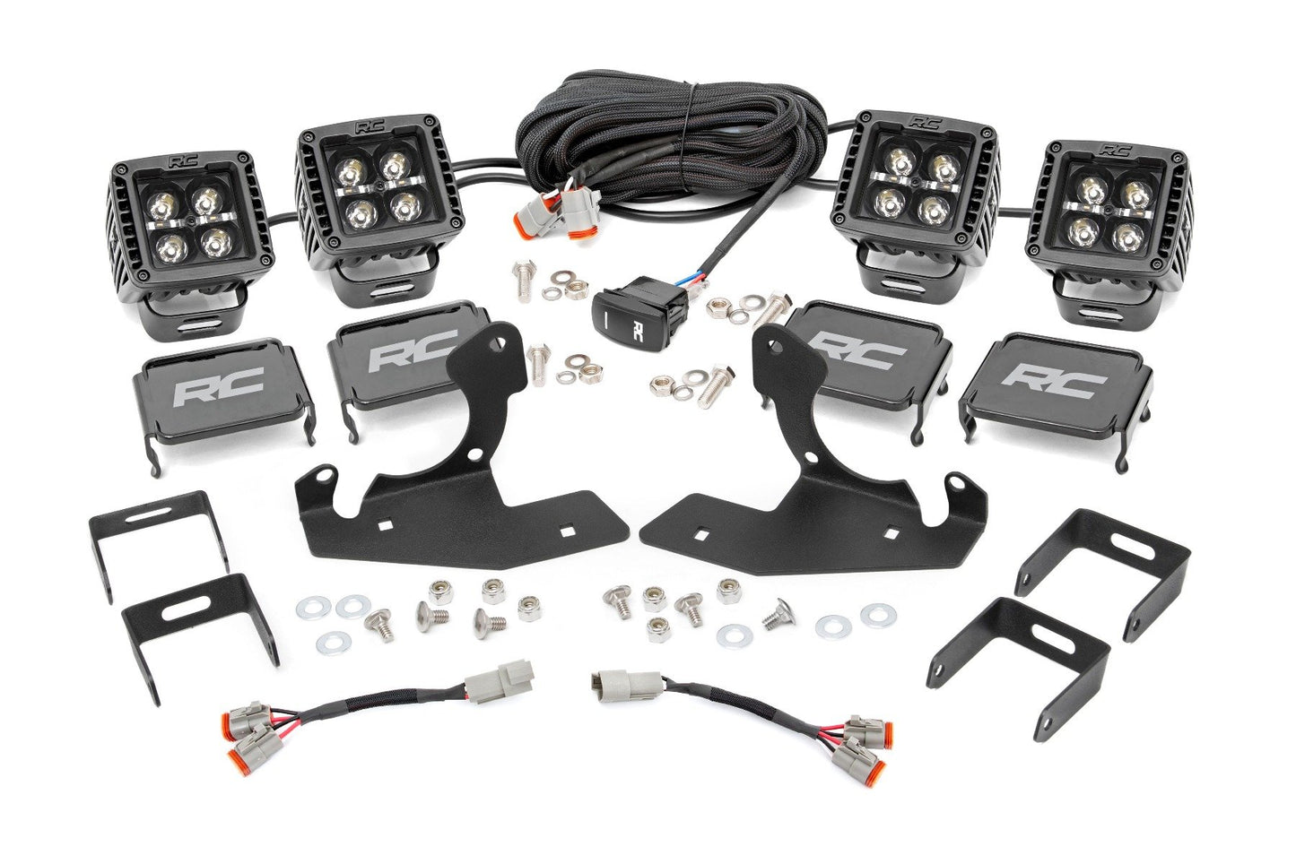 Rough Country LED Light Kit | Fog Mount | 2" Black Pair | Amber DRL | Chevy Silverado 2500 HD/3500 HD (11-14)
