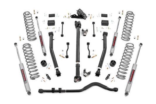 Rough Country 3.5 Inch Lift Kit | Adj Lower | FR D/S | Jeep Wrangler Unlimited 4WD (18-23)