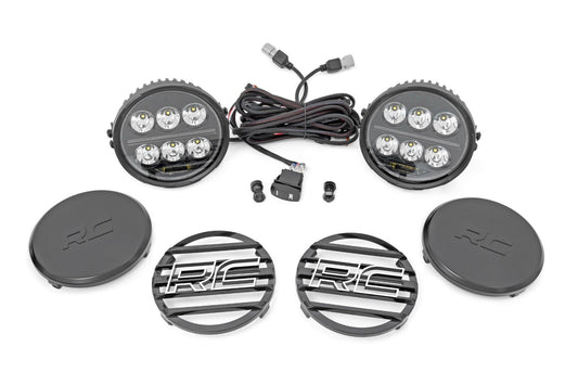 Rough Country Black Series Halo LED Light Pair | White/Amber DRL | 6.5 Inch | Round