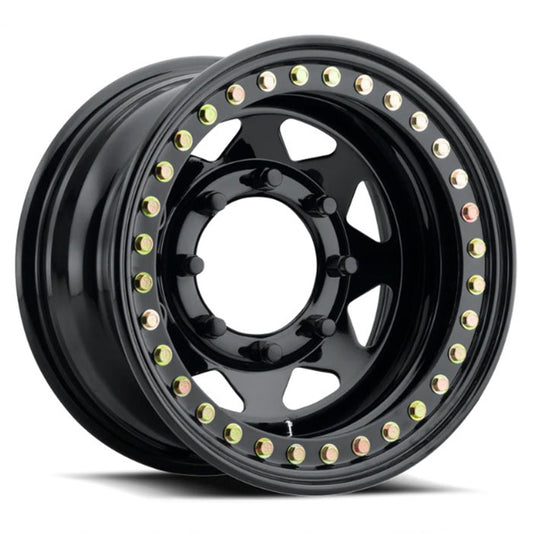 Raceline RT80 Rock 8 8-Spoke Beadlock Black Wheel 15x8 8x6.5 -19mm/3.75"BS (RT8058080)