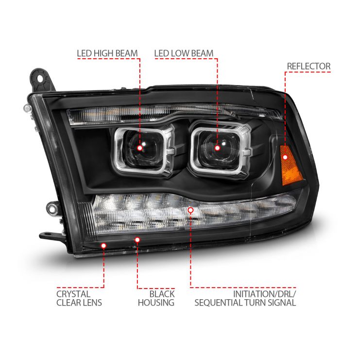 ANZO Projector Full LED Plank Style Headlights for 2009-2018 Dodge Ram (111595)